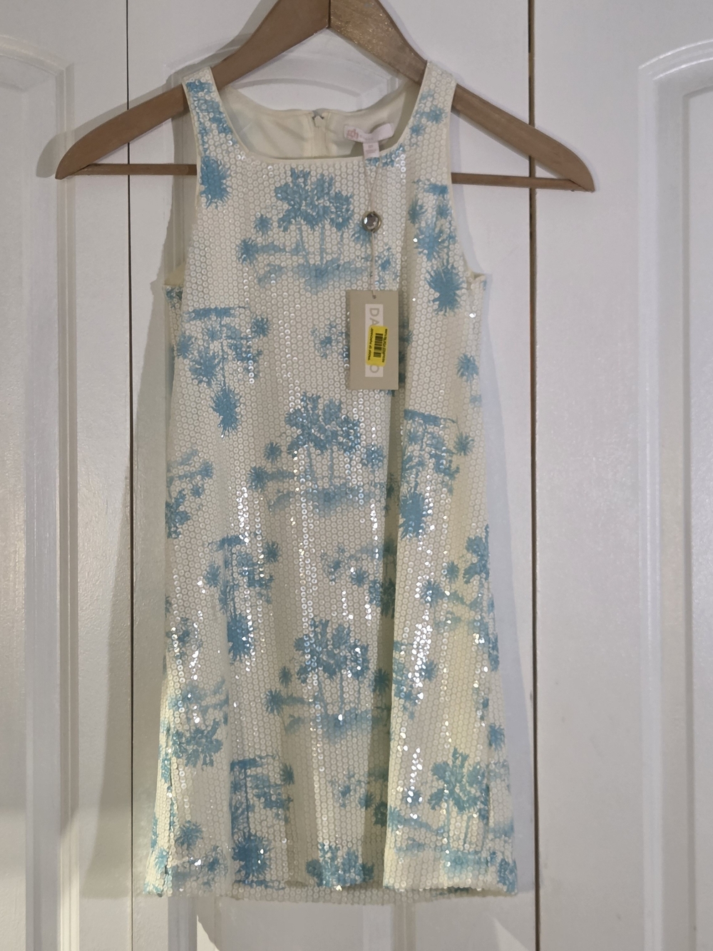 GB Girls Dress Size 10 Ivory & Blue Sequin Palm Tree Resort Cruise Dance NWT $54